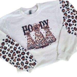 New White Leopard Print Howdy Christmas Sweatshirt